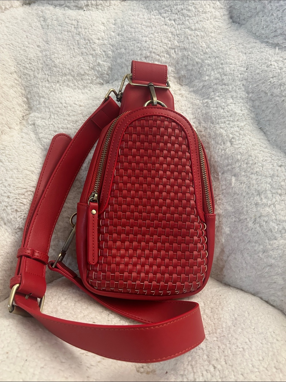Anthropologie Urban Originals Red Woven Sling Crossbody Bag 7” X 5 “